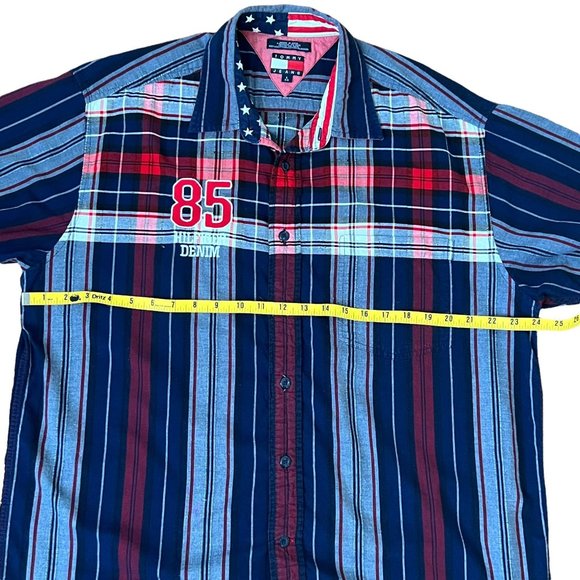 Vtg Y2K 2001 Tommy Hilfiger Jeans Plaid Short Sleeve‎ Button Up Shirt Men's L - Picture 11 of 11
